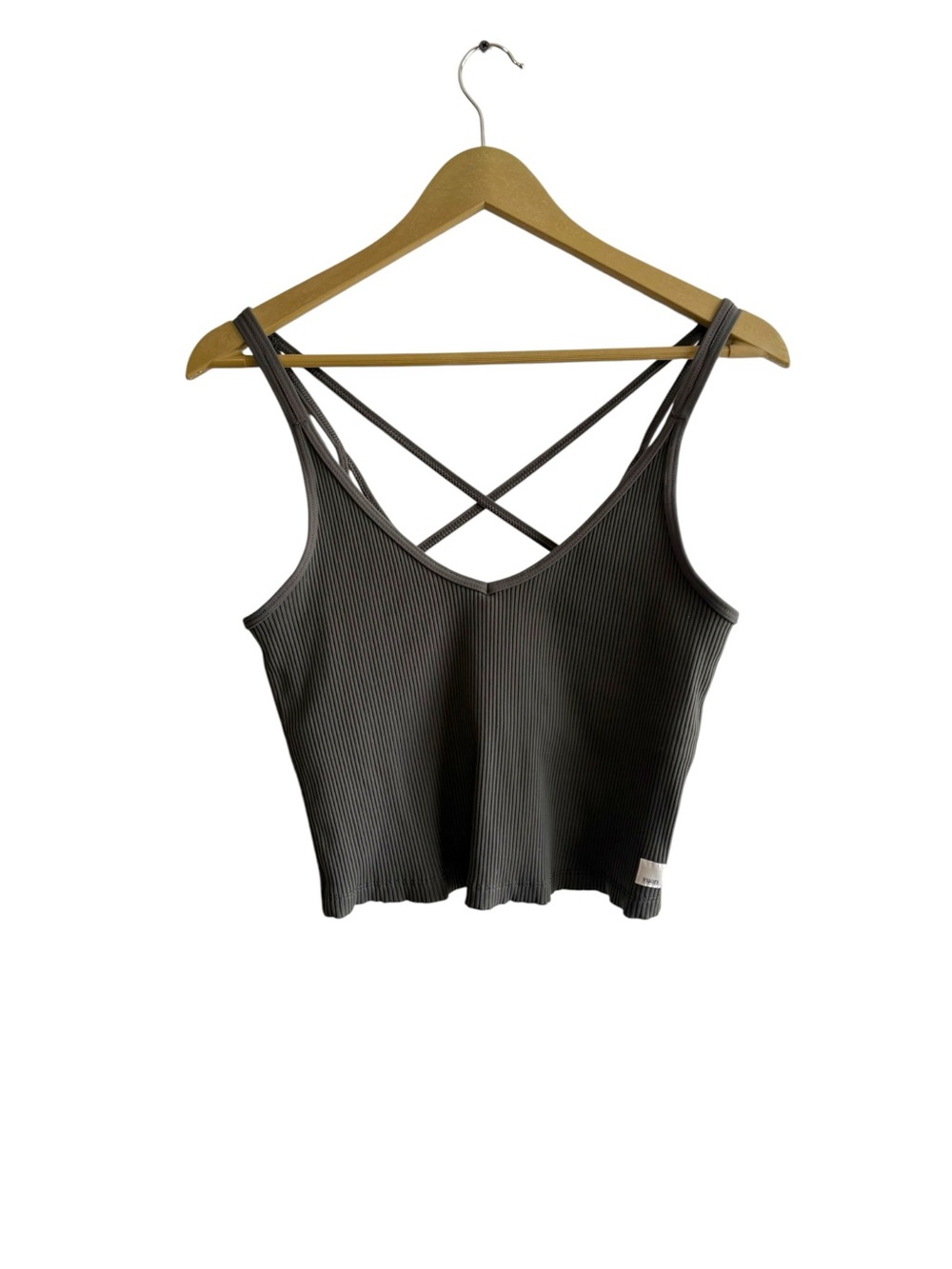 Vuori Size Large Olive Green Ribbed Knit Crop Tank Top Active Gym Yoga Travel